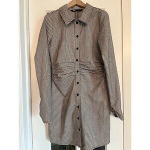 ZARA Houndstooth Ruched Waist Dress Size M
